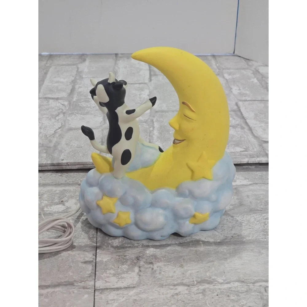 Fine Porcelain Cow Jumps Over The Moon Nightlight Figurine On/Off‎ Switch